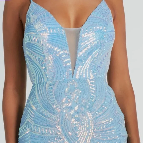 New Elegant Blue Sequin Dress 👗 Sz Small - Picture 3 of 5